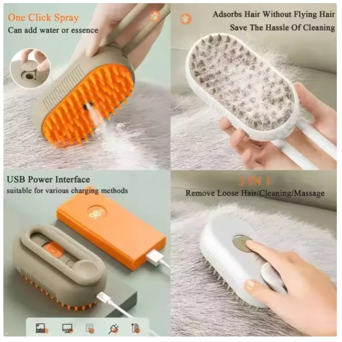 3-in-1 Pet Steam Grooming Brush